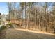 A new backyard is professionally landscaped and features wooded views and a wooden fence at 101 Forsyth Park Ln, Woodstock, GA 30188