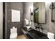 Contemporary powder room with dark gray walls and floating vanity at 3566 Cantrell Ne Rd, Atlanta, GA 30319