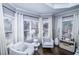 Bright sitting area with bay windows, hardwood floors, and comfortable armchairs at 605 Rose Creek Cir, Duluth, GA 30097