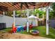 Covered patio with artificial turf, playset, and swing set at 1409 Sheridan Ne Rd, Atlanta, GA 30324