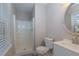 Clean bathroom with shower stall and updated vanity at 242 Chads Ford Way, Roswell, GA 30076