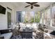 Relaxing screened porch with comfy seating and ceiling fan at 6320 Bannerhorn Run, Alpharetta, GA 30005