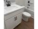 Modern bathroom with white vanity, quartz countertop, and black fixtures at 3305 Cranston Ln, Kennesaw, GA 30144