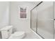 Clean bathroom with a tub/shower combo and patterned tile floor at 3182 Henderson Walk, Atlanta, GA 30340