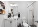 Clean bathroom with walk-in shower, white vanity, and modern fixtures at 1 Ganel Ln, Alpharetta, GA 30009