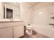 Clean bathroom with a single vanity and a shower/tub combo at 1600 Watercress Se Ct, Mableton, GA 30126