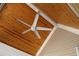 Screened porch ceiling with wood finish and ceiling fan at 162 Gainesborough Dr, Dallas, GA 30157