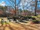 Stone fire pit and seating area nestled in the woods at 4248 Hog Mountain Rd, Hoschton, GA 30548