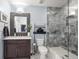 Elegant bathroom with a marble vanity and shower at 943 Peachtree Ne St # 809, Atlanta, GA 30309