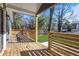 Well lit deck with wooden railings overlooking a small yard and lush trees in the background at 2019 Arlington Nw Cir, Atlanta, GA 30318