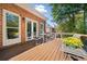 Deck with seating area and flower pot, offering a tranquil backyard view at 1115 River Laurel Dr, Suwanee, GA 30024