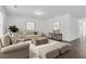 Inviting living room features neutral decor, plush seating, area rug, and dark, hardwood-style flooring at 4770 Marco Ln, Cumming, GA 30028