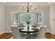 Dining area with bay window, dark wood table, and chandelier at 315 Brandenburgh Cir, Roswell, GA 30075