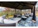 Outdoor gazebo with comfortable seating and stone flooring, perfect for relaxing and entertaining in a landscaped backyard at 4492 Bryten Dr, Douglasville, GA 30135
