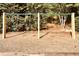 Classic swing set on woodchips, surrounded by trees, offering a fun recreational amenity at 6196 Windflower Dr, Powder Springs, GA 30127