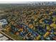 Aerial view of neighborhood with city skyline in background, featuring autumn colors at 627 Mead Se St, Atlanta, GA 30312