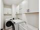 Bright laundry room with washer, dryer, and built-in cabinets at 1052 Brookhaven Ne Walk, Brookhaven, GA 30319