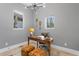 Bright home office features a wood desk, two ottomans, and stylish wall decor at 160 Cedarwood Ln, Roswell, GA 30075