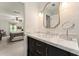 Bathroom vanity with marble countertop and a view into the primary bedroom at 3616 Longfellow Trl, Marietta, GA 30062