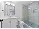 Clean bathroom with single vanity and glass shower at 4152 Club Dr, Atlanta, GA 30319