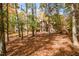 Rear view of stately brick home on a wooded lot with colorful fall foliage at 115 Russell Rd, Roswell, GA 30075