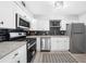Modern kitchen featuring stainless steel appliances, white cabinets, and dark backsplash at 3091 Colonial Way # E4, Chamblee, GA 30341