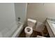Bathroom with a shower/tub combo and granite vanity at 1272 Marlwood Ct, Stone Mountain, GA 30083