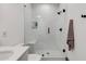 Clean bathroom with walk-in shower and hexagon tile floor at 1244 Oxley Nw Ln, Atlanta, GA 30307