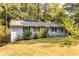 Ranch style home with blue painted brick exterior and landscaped yard at 2849 Crescendo Nw Dr, Atlanta, GA 30318