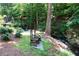 Rustic wooden chairs next to a tranquil stream, offering a serene escape at 3244 Stillhouse Rd, Atlanta, GA 30339