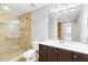 Basement bathroom with walk-in shower and vanity at 6180 Chastain Way, Fairburn, GA 30213