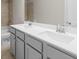 Bathroom featuring double vanity sinks and a tub with gray cabinets at 741 Cams Crk, Mcdonough, GA 30253