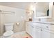 Clean bathroom with white vanity, marble countertop, and toilet at 2188 Niles Pl, Atlanta, GA 30324