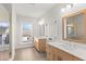 Modern bathroom with double vanity and walk-in shower at 124 Stonehouse Dr, Cumming, GA 30040
