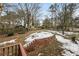 Backyard with retaining wall and partially snow covered ground at 1203 Sandune Dr, Norcross, GA 30093