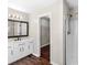 Bathroom with double vanity, walk-in shower, and linen closet at 11602 Kades Trl, Hampton, GA 30228