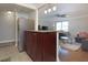 Open kitchen with breakfast bar and modern cabinetry at 300 W Peachtree Ne St # 8E, Atlanta, GA 30308