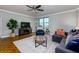 Bright living room with hardwood floors, comfy seating, and a large TV at 300 W Peachtree Ne St # 8E, Atlanta, GA 30308