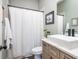 Modern bathroom with a floating vanity and white subway tile at 201 Edwards Brook Ct, Canton, GA 30115