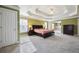 Main bedroom with tray ceiling, large windows, and plush carpet at 6820 Milbury Ct, Alpharetta, GA 30005