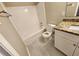 Updated bathroom with granite vanity and tub shower at 4427 Sun Valley Blvd, Atlanta, GA 30344