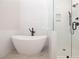 Freestanding bathtub and walk-in shower with marble tile at 530 Fisher Dr # 45, Alpharetta, GA 30009
