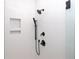 Walk-in shower with matte black fixtures and white subway tile at 530 Fisher Dr # 45, Alpharetta, GA 30009
