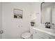 Modern bathroom with gray tile shower and gray vanity at 118 Bellington Dr, Mcdonough, GA 30253