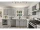 Modern kitchen with gray cabinets, white subway tile, and stainless steel appliances at 118 Bellington Dr, Mcdonough, GA 30253