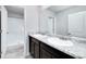 Bathroom with double vanity, granite countertop and shower at 2058 Dickons Garden Ln, Mcdonough, GA 30253