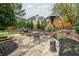 Landscaped backyard with stone patio, fire pit, and seating area at 3214 Burnette Ne Dr, Roswell, GA 30075