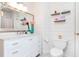 Stylish bathroom with white vanity, marble countertop, and shiplap at 3214 Burnette Ne Dr, Roswell, GA 30075