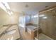 Bathroom with granite double vanity, soaking tub and shower at 214 Walnut Ridge Rd, Canton, GA 30115
