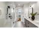 Modern bathroom with a large glass shower and double vanity at 105 Georgia Se Ave # 2, Atlanta, GA 30312